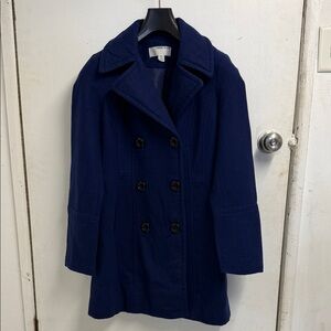 Anne Klein Dark Blue Double-Breasted Pea Coat